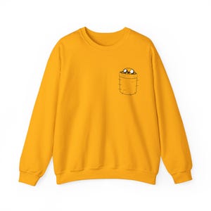 Adventure Time Jake in Pocket Fan Art Sweatshirt - Unisex Jake Hoodie, Minimalist Cartoon Sweater, Perfect Gifts for Adventure Time Lovers