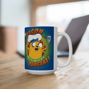 Taza de Jake de Hora de aventuras, taza de panqueque con tocino personalizada de 11 oz/15 oz, diseño de Cartoon Network, regalo único para amantes de los dibujos animados, Jake el perro