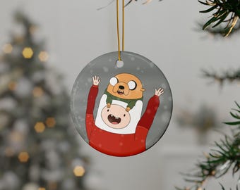 Adventure Time Finn & Jake Ceramic Christmas Ornament | Double-Sided Holiday Decor | Unique Cartoon Fan Gifts