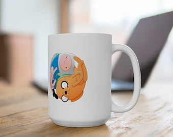 Adventure Time Minimalist Ceramic Mug: Finn and Jake Cartoon Coffee Gift