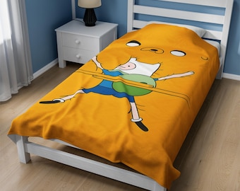 Adventure Time Blanket Plush Finn and Jake Cartoon Bedspread