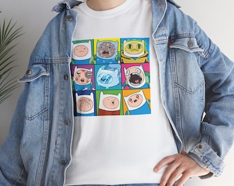 Adventure Time Finn Collage T-Shirt: Cartoon Inspired Heavy Cotton Tee