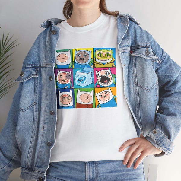 Adventure Time Finn the Human Collage T-Shirt: Cartoon Heavy Cotton Tee Gift