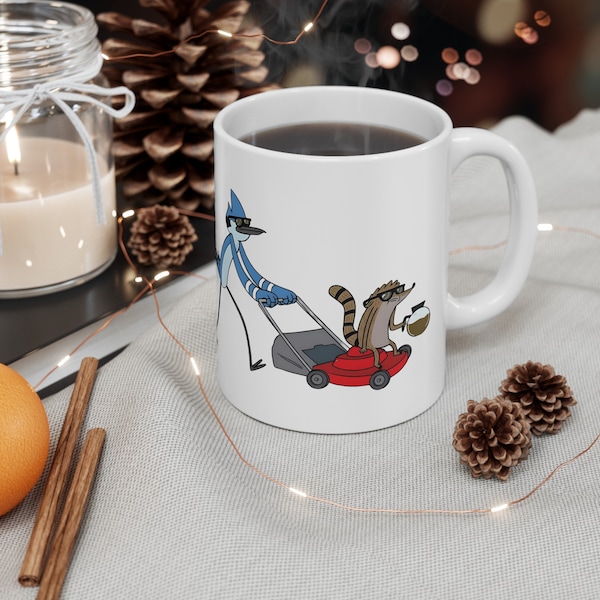 Cartoon Network Regular Show Ceramic Mug (11oz, 15oz),  Funny Best Friends Gift, mordecai and rigby Cup, Cool Cartoon Fan Item, Coffee Bean