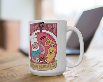 Adventure Time Finn and Jake Mug: Funny Bacon Pancakes Ceramic Cup