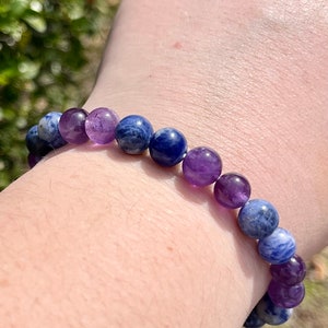 Sodalite and Amethyst Natural Crystal Bracelet
