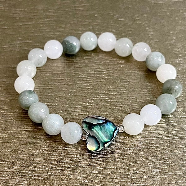 Ice Jade and Abalone Good Fortune Natural Crystal Bracelet