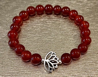 Carnelian Lotus Natural Gemstone Bracelet 8mm