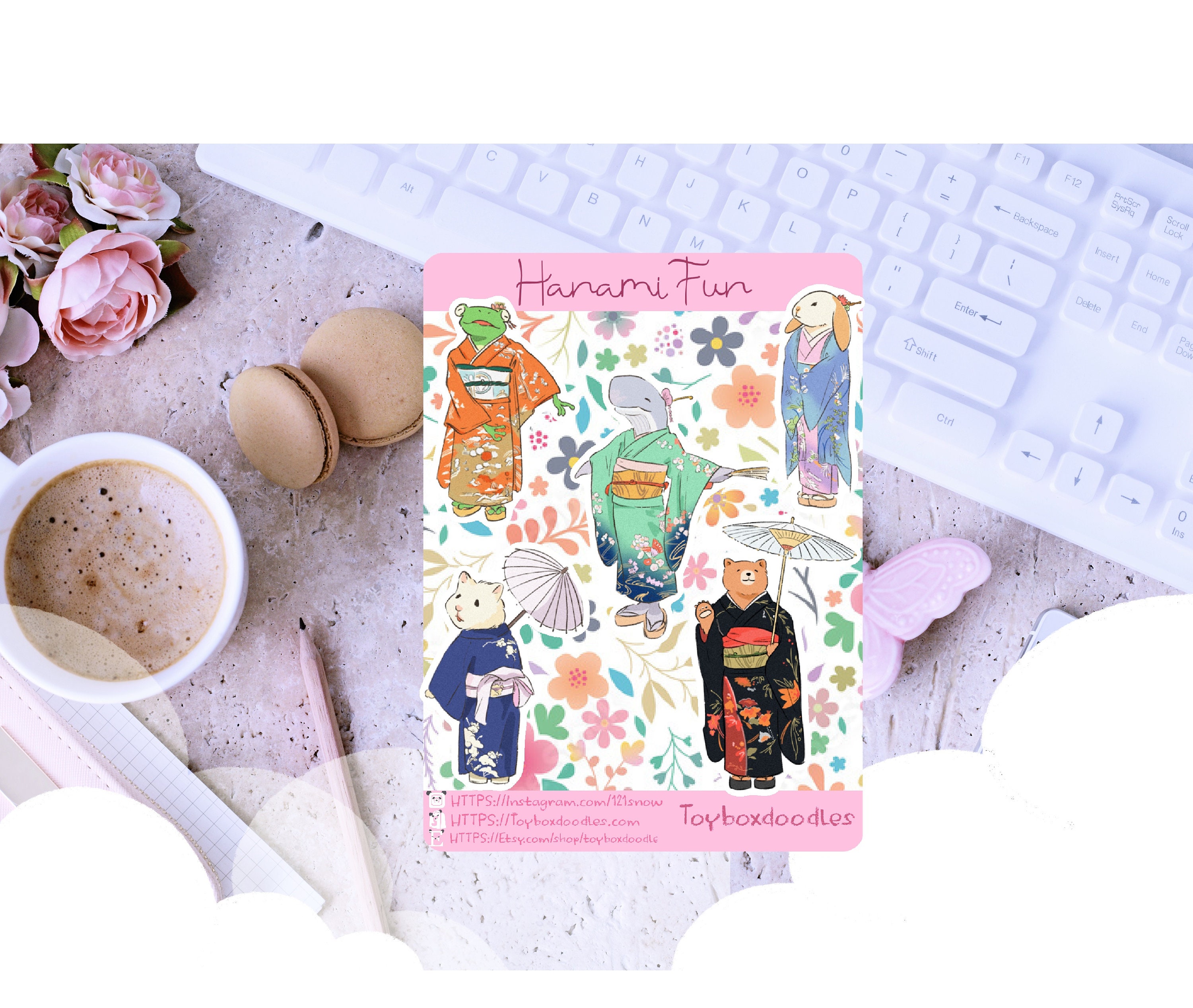 Geisha Animals Japanese Kawaii Sticker Sheet Cute and Kawaii Stickers