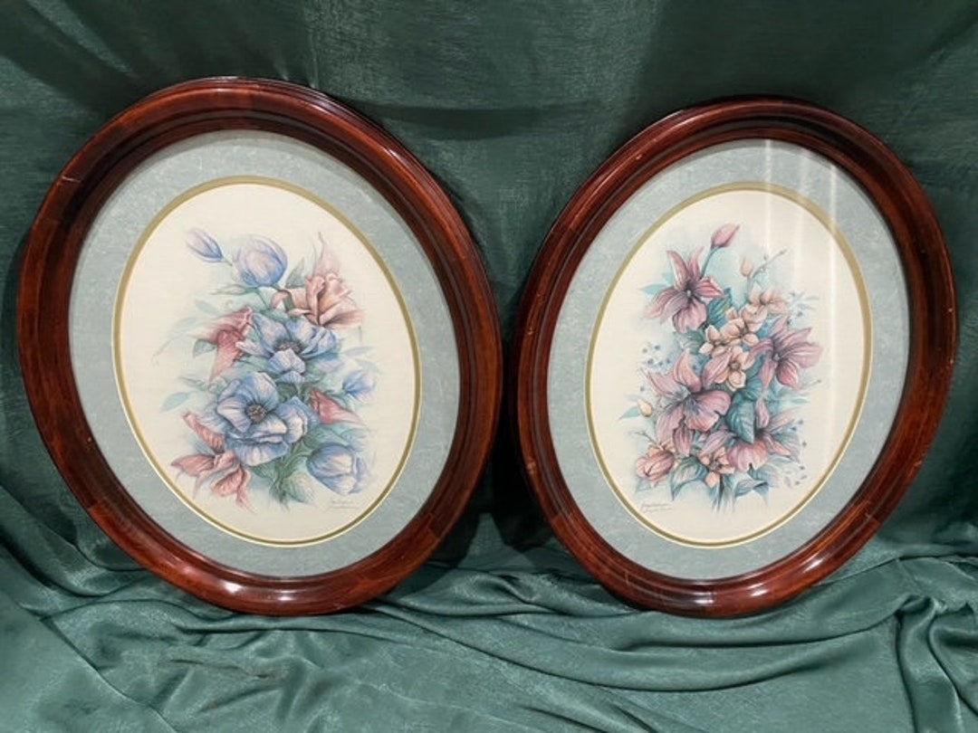Vintage Matched Pair of JAN ANDERSON Prints in Cherry Oval Frames - Etsy