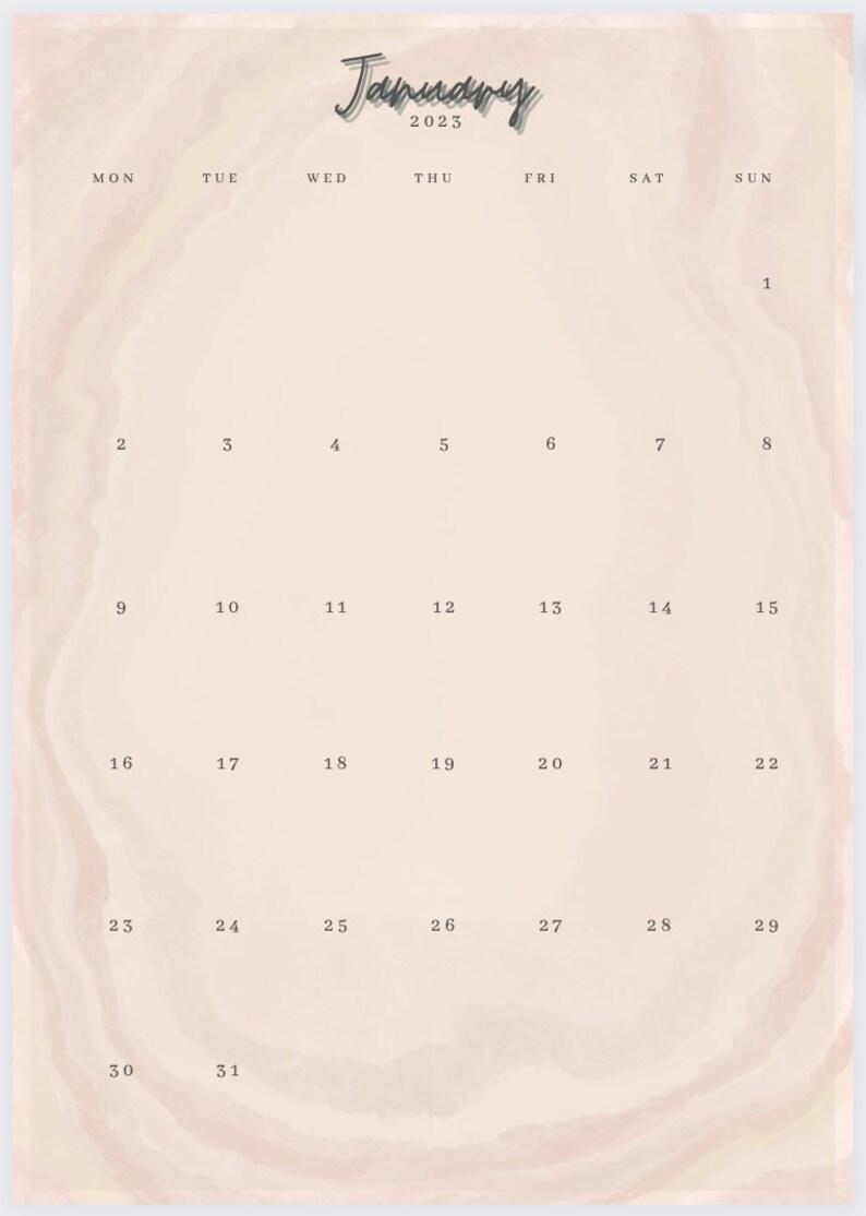 Printable Calendar Aesthetic 2023 Calendar Monthly Etsy
