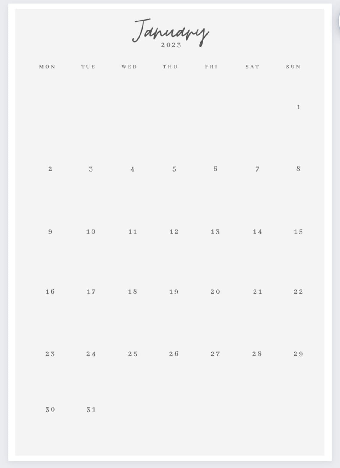 Printable Calendar Aesthetic 2023 Calendar Monthly Etsy