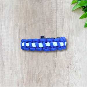 Paracord survival bracelet royal blue and white