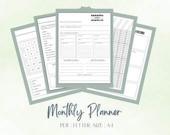 Monthly Planner Printable, Minimalist Planner, Monthly to do List, Habit Tracker, Productivity Planner, Monthly Agenda, Month at a Glance
