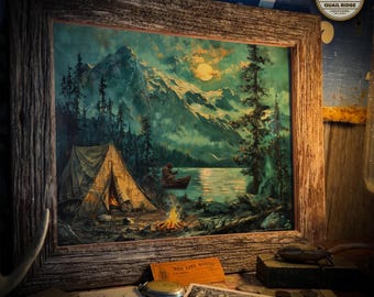 Bigfoot Fishing Art Print: Sasquatch Mountain Cabin Decor (11x14 Unframed)