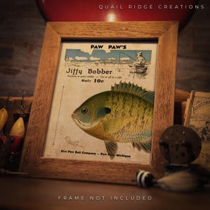 Vintage Sunfish Bluegill pesca arte impresión 8X10 sin marco antiguo pata pesca señuelo publicidad caza cabaña Lodge Lake House decoración de la pared