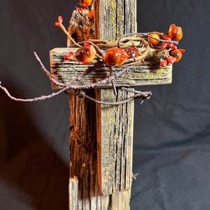 Handmade Religious Cross with Fall Ring made from a repurposed fence post and barbed wire from a pasture in Eastern Iowa