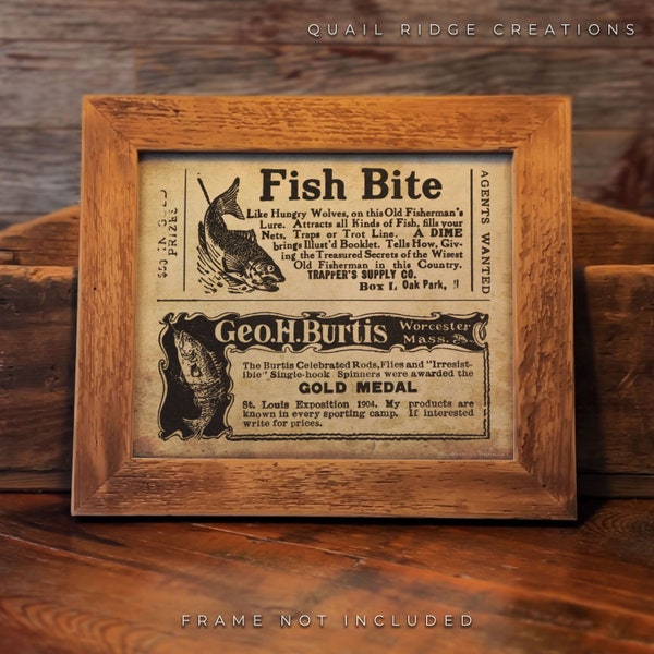 Vintage 1915 Geo H. Burtis Fishing Lure Magazine Advertising Art Print 8x10 Unframed Hunting Fishing Cabin Wall Decor Gift