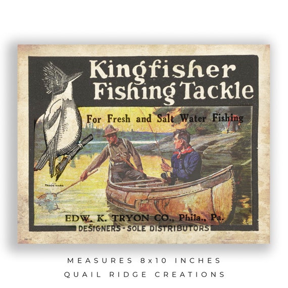 Vintage King Fisher Tackle Advertising Art Print 8x10 Unframed Trout Fly  Fishing Hunting Cabin Wall Decor 