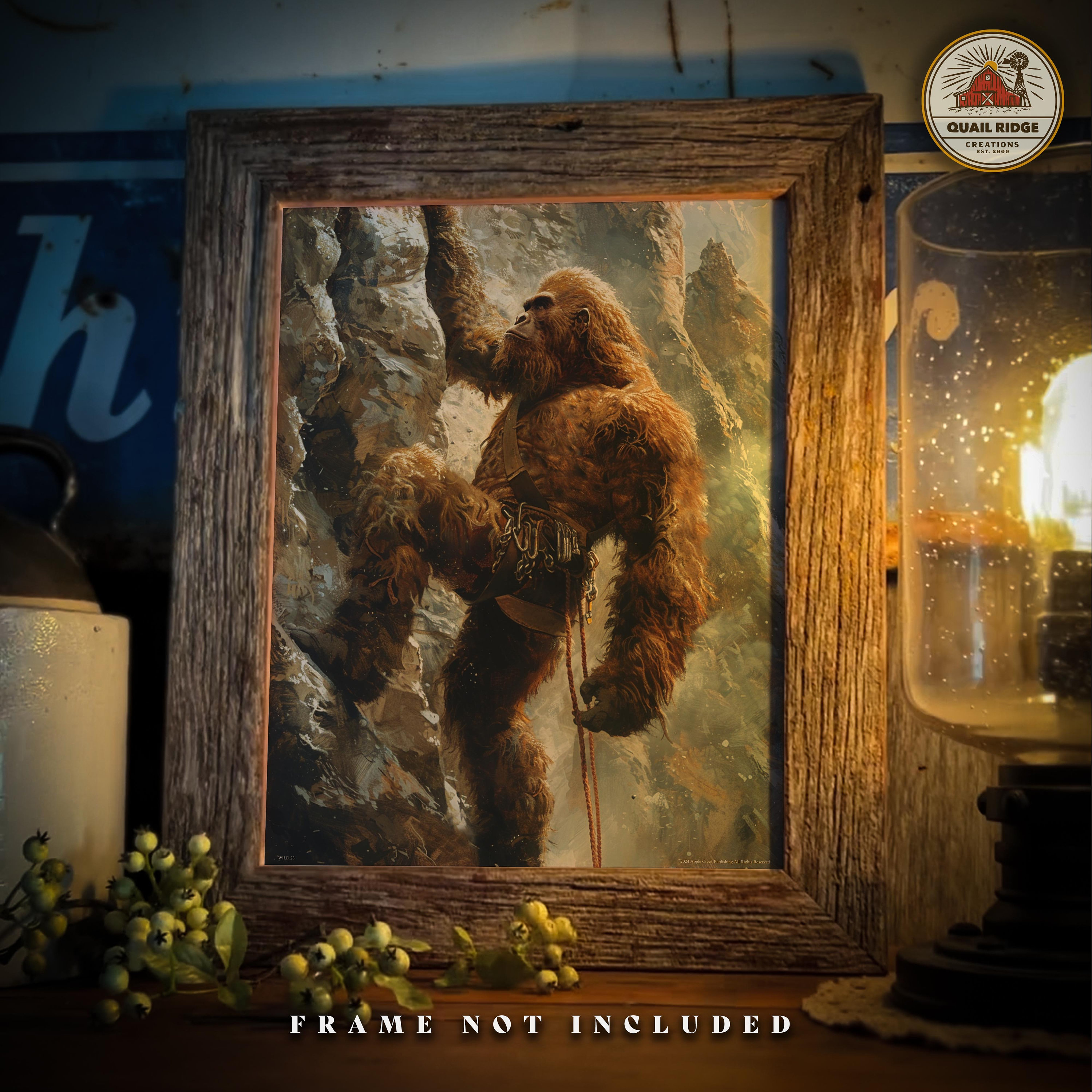 Sasquatch Rock Climbing Art Print: Bigfoot Motivational Poster