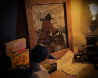 Vintage Winchester Rifle Art Print: Elk Hunting Cabin Decor (8x10