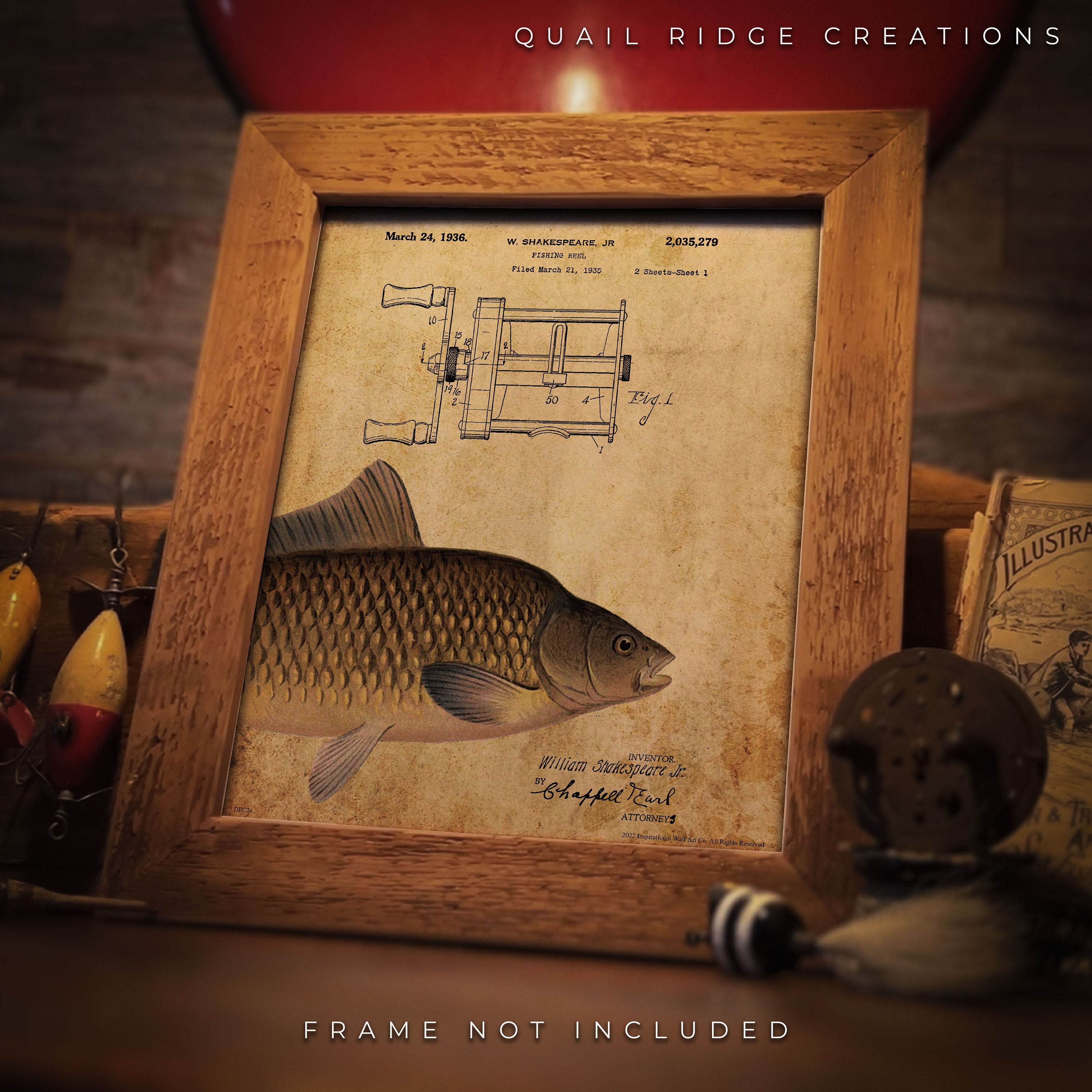 Vintage Fishing Lures Patent Art Print 8x10 Unframed Common Carpfishing  Hunting Cabin Wall Decor 