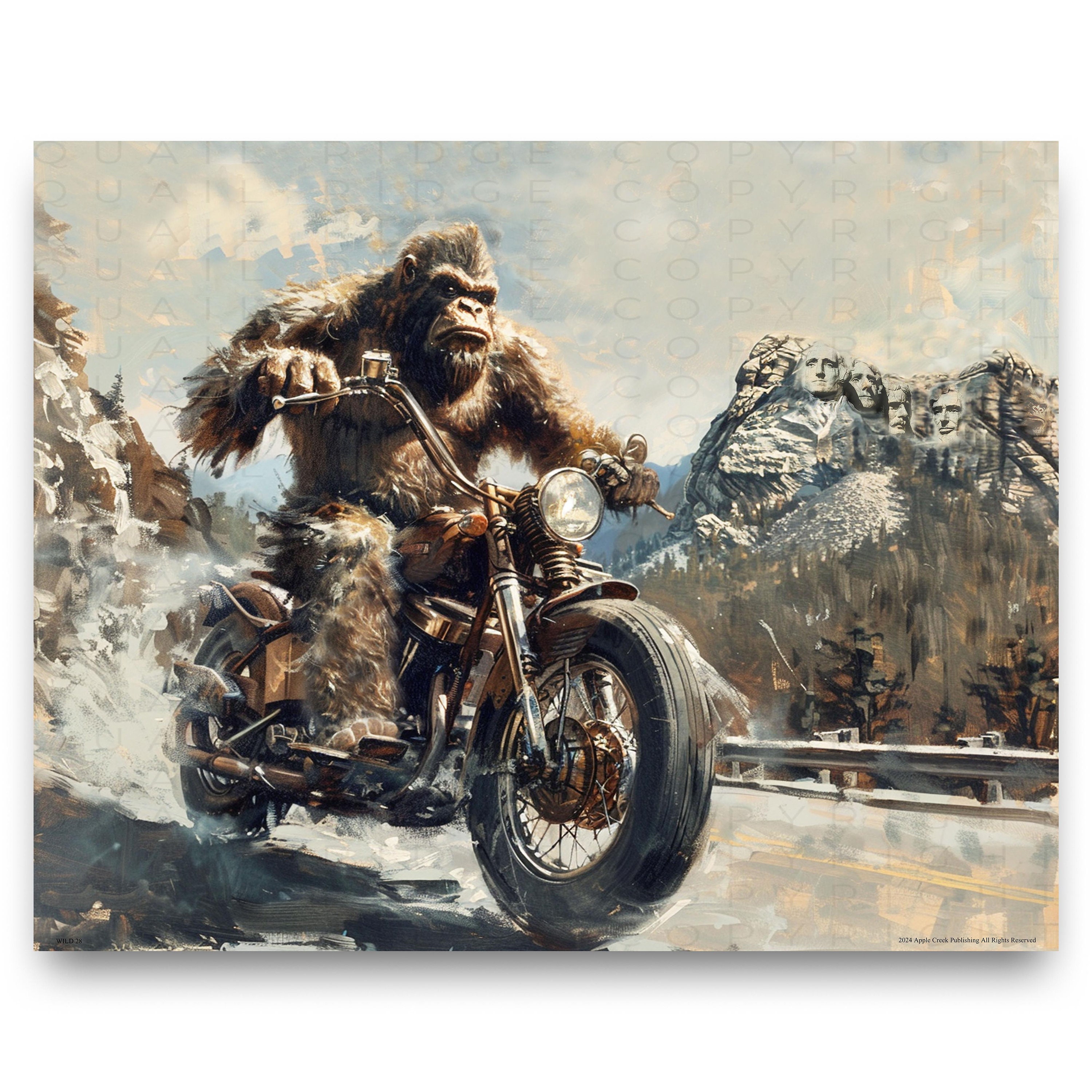 Vintage Bigfoot Motorcycle Art Print: Black Hills Biker Poster