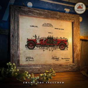 Vintage Firetruck Patent Art Print 11x14 Unframed Firefighting Artwork Kids Room Fire Station Office Home Wall Decor Fireman Gift