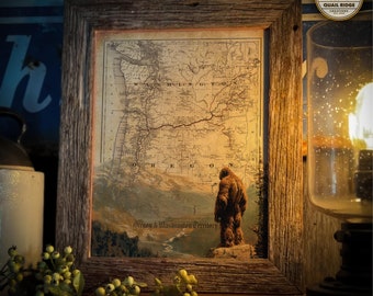 Vintage Sasquatch Bigfoot Art Print 11x14 Inches Unframed Washington Oregon State Map Artwork Hunting Fishing Cabin Wall Decor Bigfoot Gift