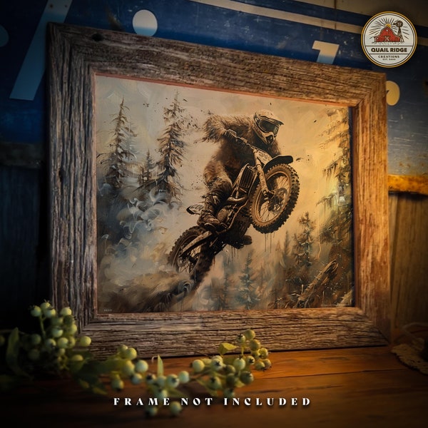 Vintage Bigfoot Motocross Art Print: Sasquatch Off Road Racing (11x14 Inches Unframed)