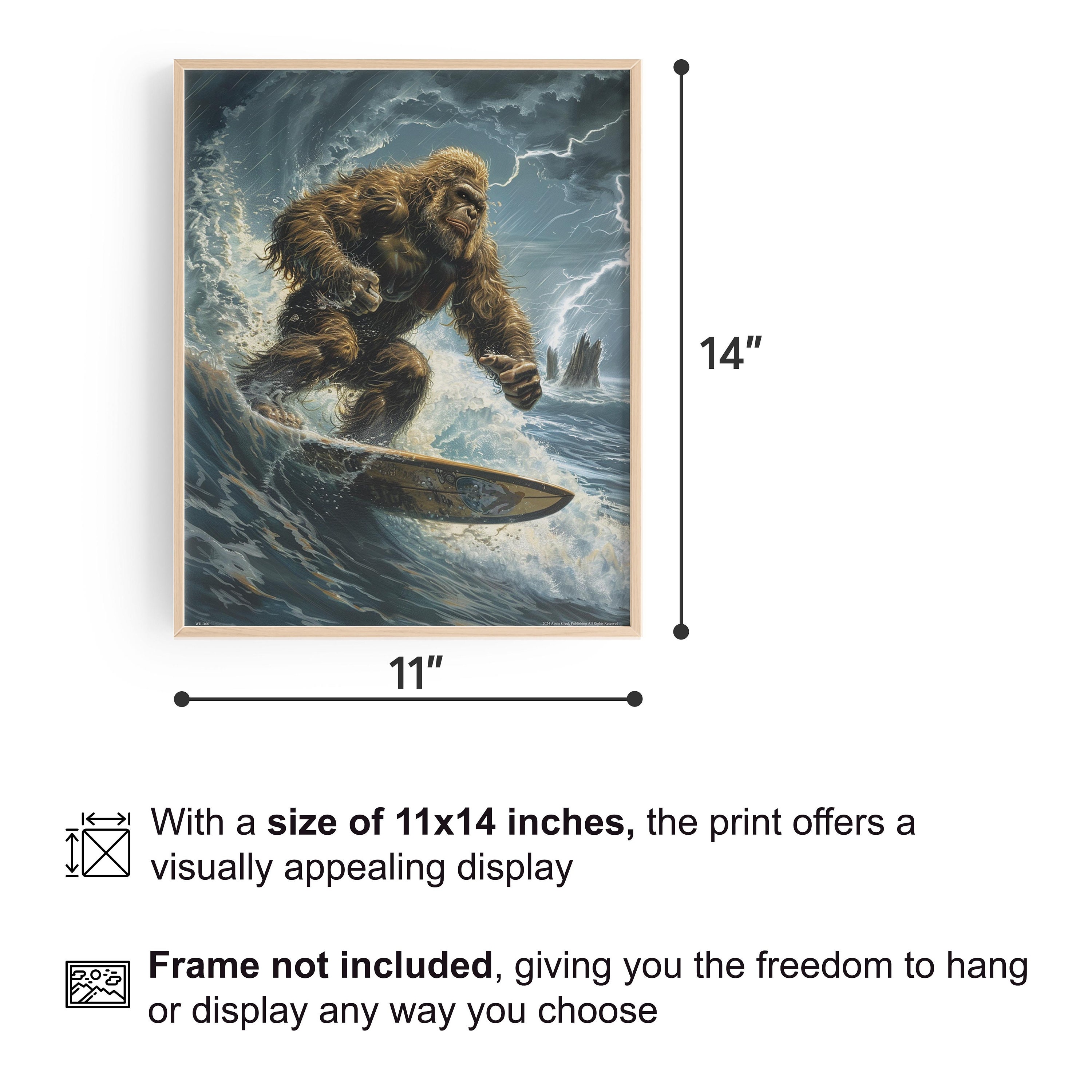 Sasquatch Surfing Art Print: Bigfoot on Surfboard, Beach House Decor ...