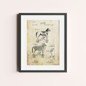 Vintage Rocking Horse Patent Art Print 8x10 Unframed Rodeo Western Cowboy Kids Room Wall Decor