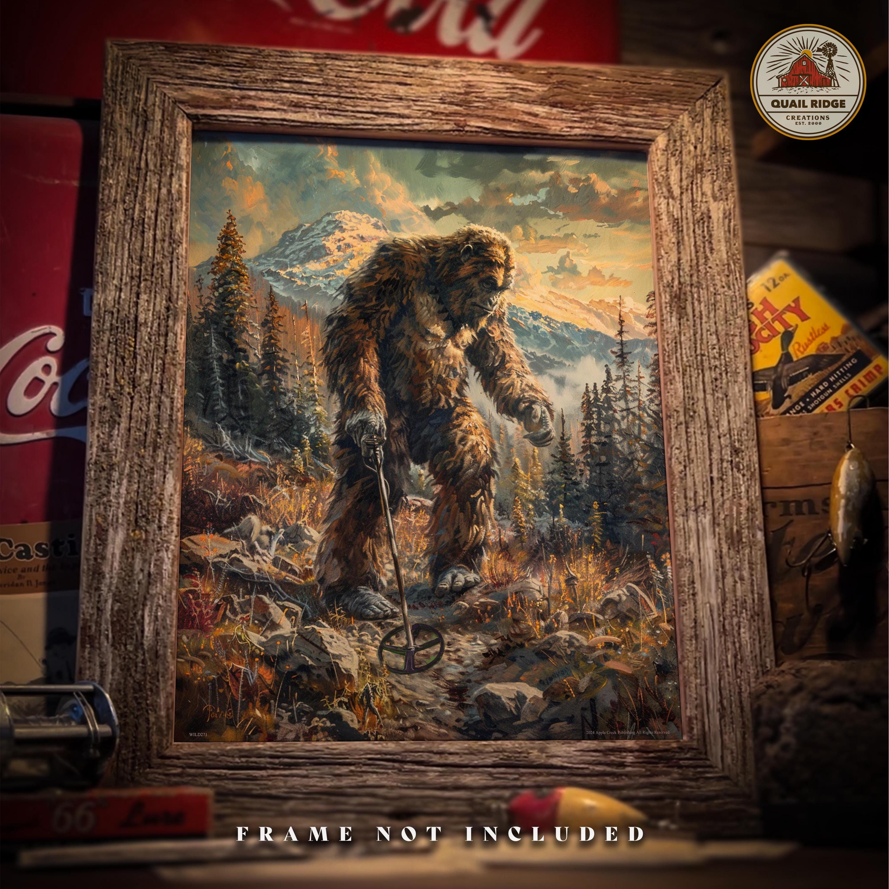 Sasquatch Metal Detecting Art Print: Bigfoot Detectorist Gift