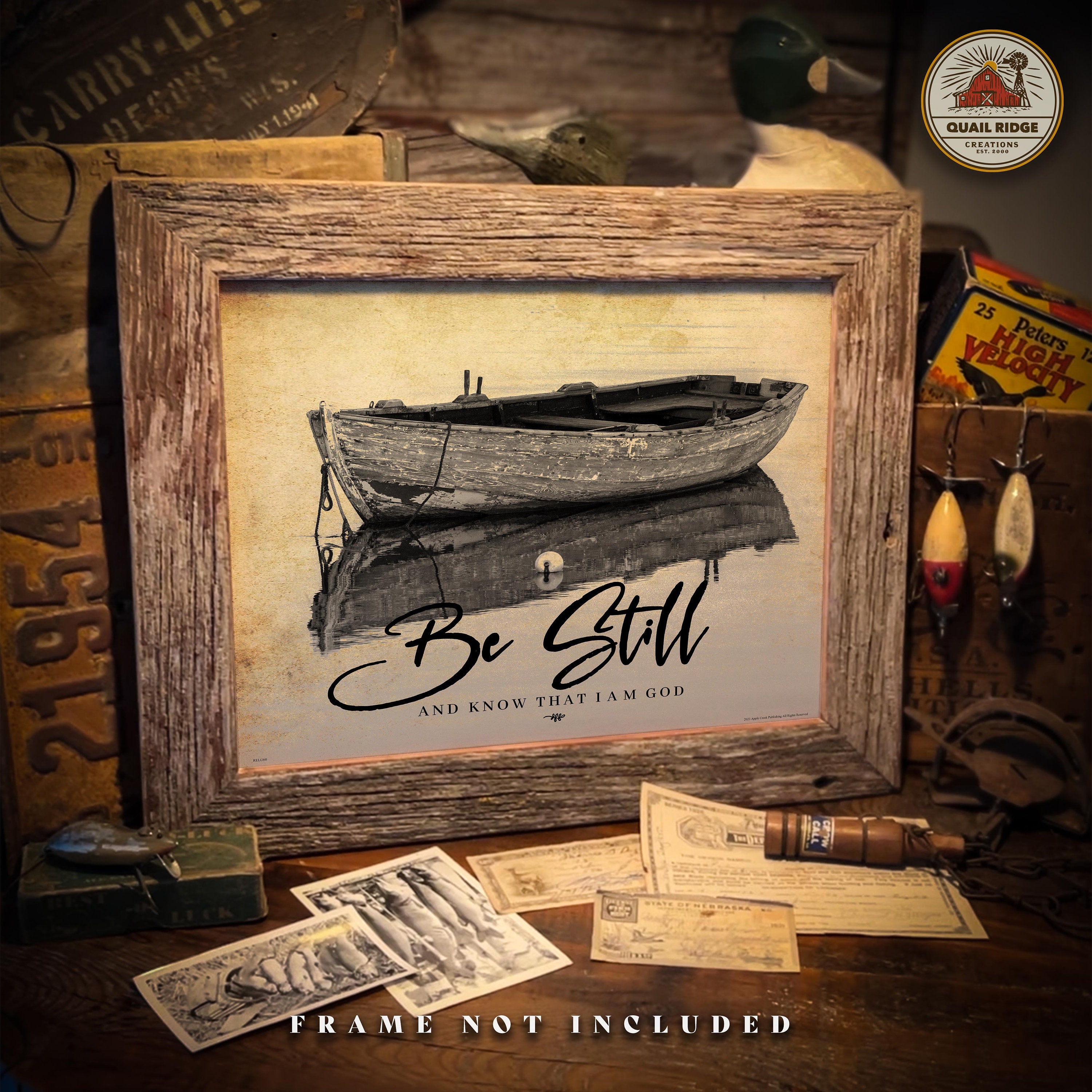Be Still Boat Art Print: Christian Scripture, Vintage Church Decor