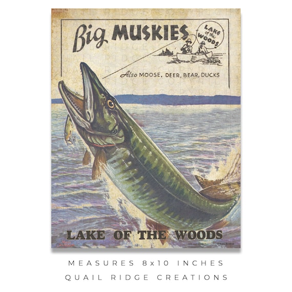 Vintage Lake of the Woods Advertising Big Muskie Fishing Lures Art Print  8x10 Unframed Guide Service Hunting Cabin Wall Decor 