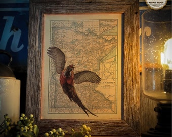 Vintage Minnesota Map Art Print: Pheasant Hunting Decor (11x14 Unframed)