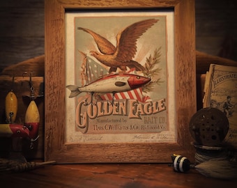 Vintage Fishing Lure Art Print 8x10 Inches Unframed American Flag