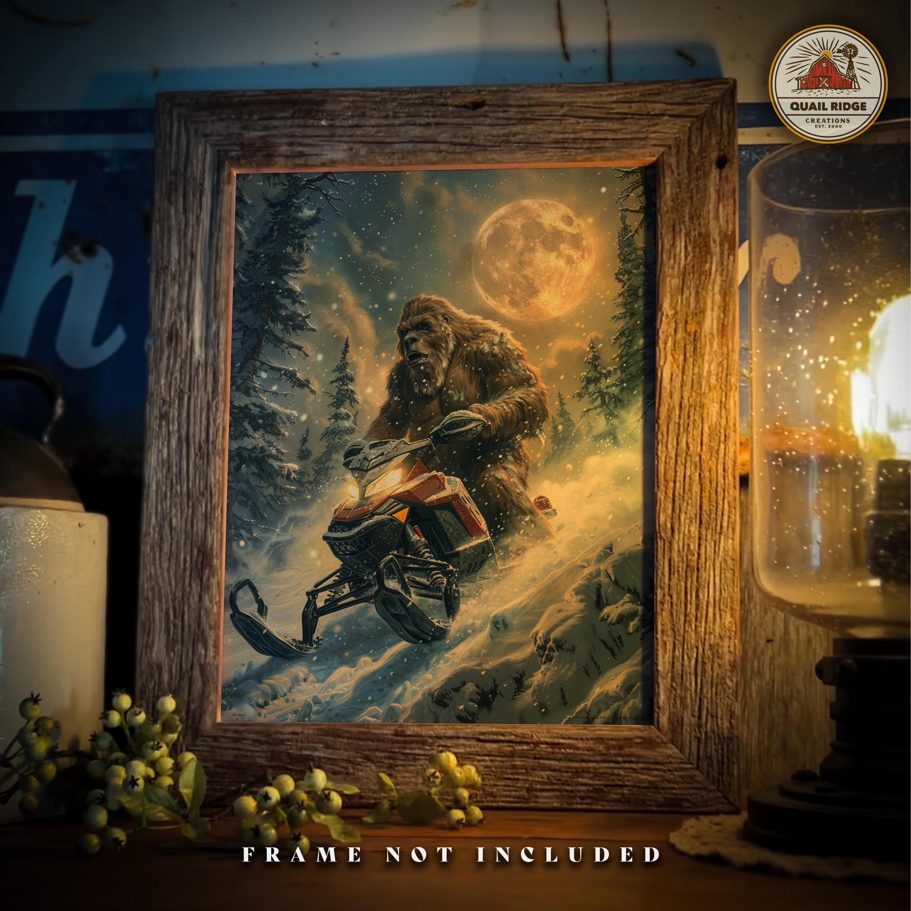 Sasquatch Snowmobile Art Print: Moonlight Rider, Back Country
