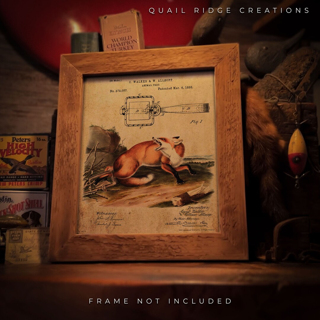 Vintage Animal Trap Patent Art Print 8x10 Unframed Red Fox Trapping