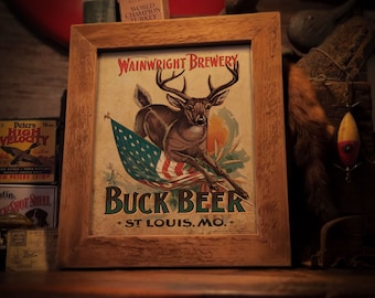 Vintage Buck Beer Advertising Art Print 8x10 Unframed Whitetail Deer Hunting Fishing Cabin Bar Brewery Pub Home Wall Decor Gift