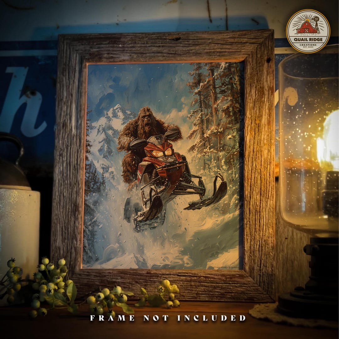 Big Foot Rider Sasquatch Snowmobile Art Print: Bigfoot Backcountry Rider (11x14 Inches ...
