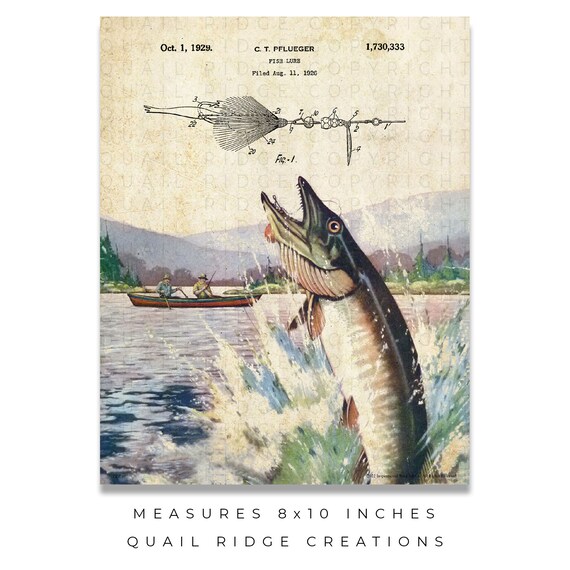 Vintage Muskie Fishing Lures Patent Art Print Hunting Cabin Lodge Wall Decor