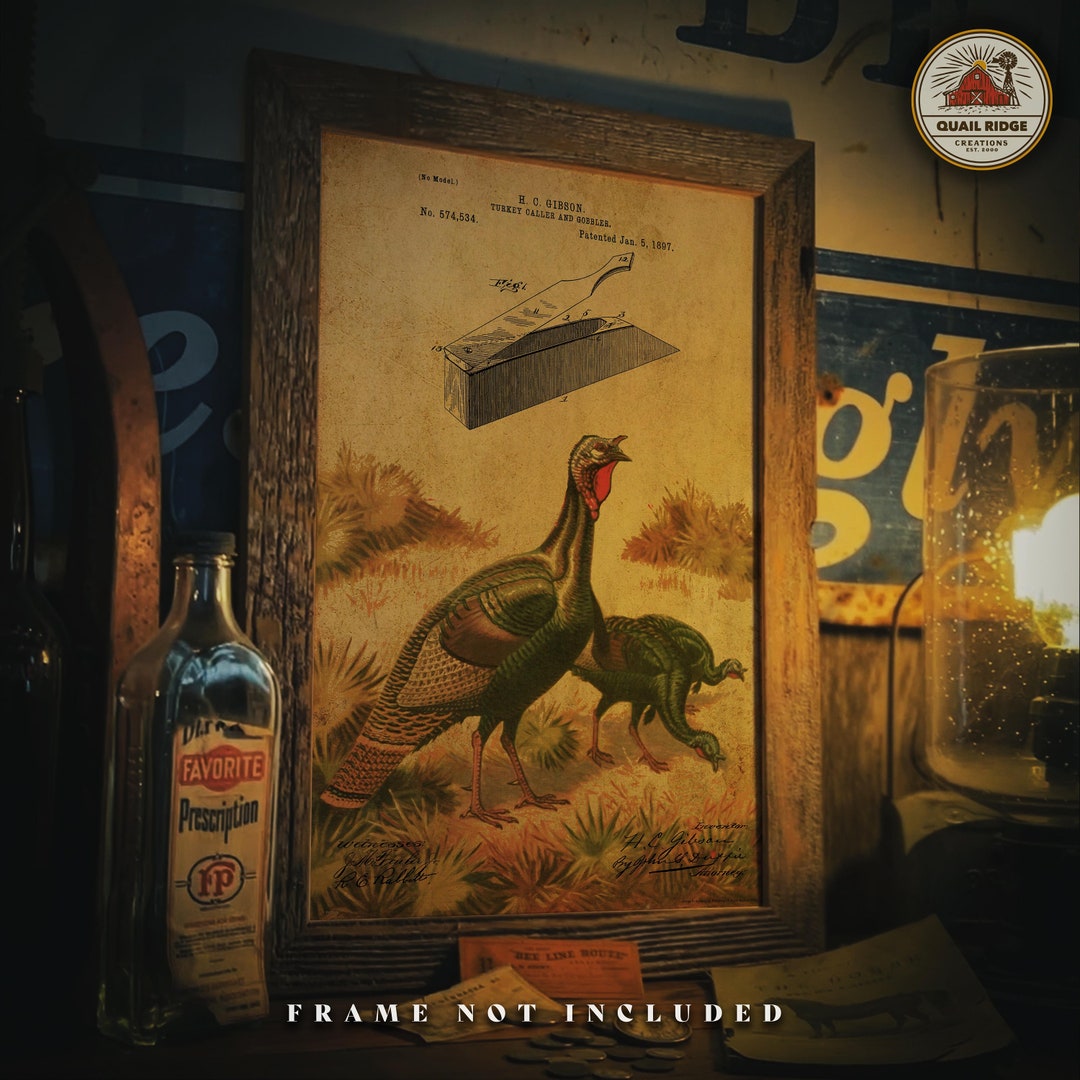Vintage Wild Turkey Box Call Patent Poster Art Print 11x17 Unframed Wildlife Artwork Fishing