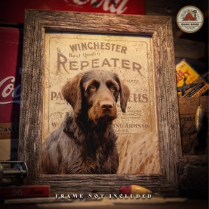 Vintage Winchester Shotgun Shell Box Poster Art Print 11x14 Unframed Pudelpointer Dog Artwork Duck Hunting Fishing Cabin Wall Decor