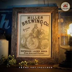 Impresión artística publicitaria vintage de cerveza Miller, siglo XIX, 11 x 14 pulgadas, sin marco, Miller Brewing Co., taberna, pub, bar, decoración de pared, regalo de coleccionista de cerveza