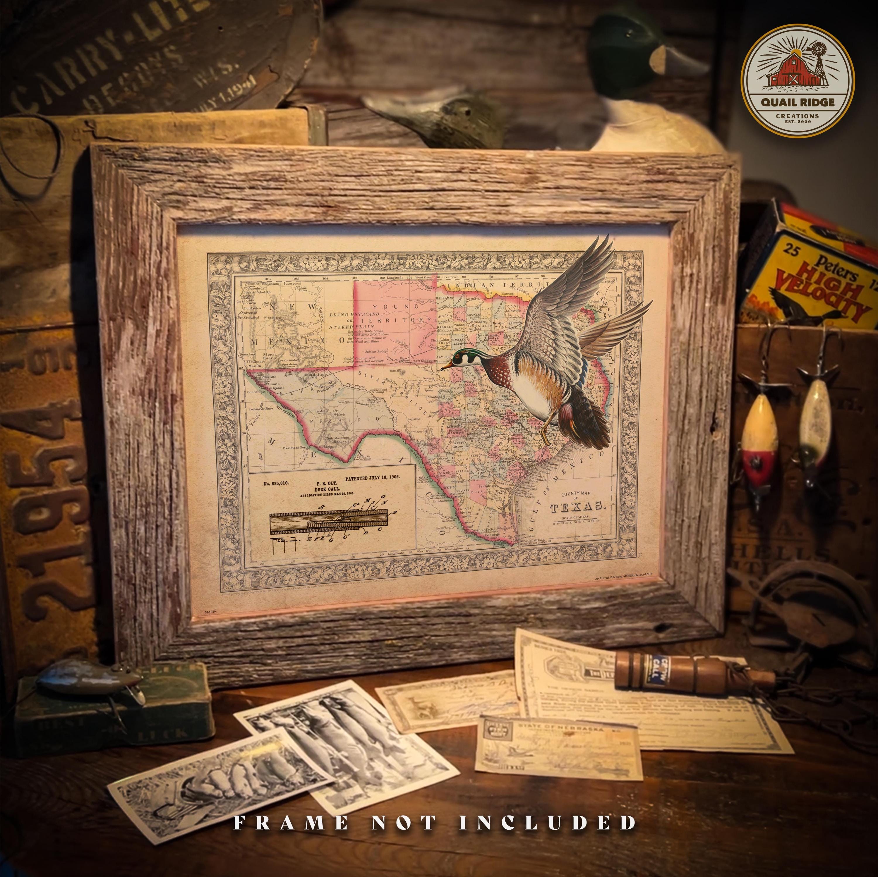 ディスプレイ Vintage Texas Map Art Print: Duck Hunting Decor (11x14 Unframed