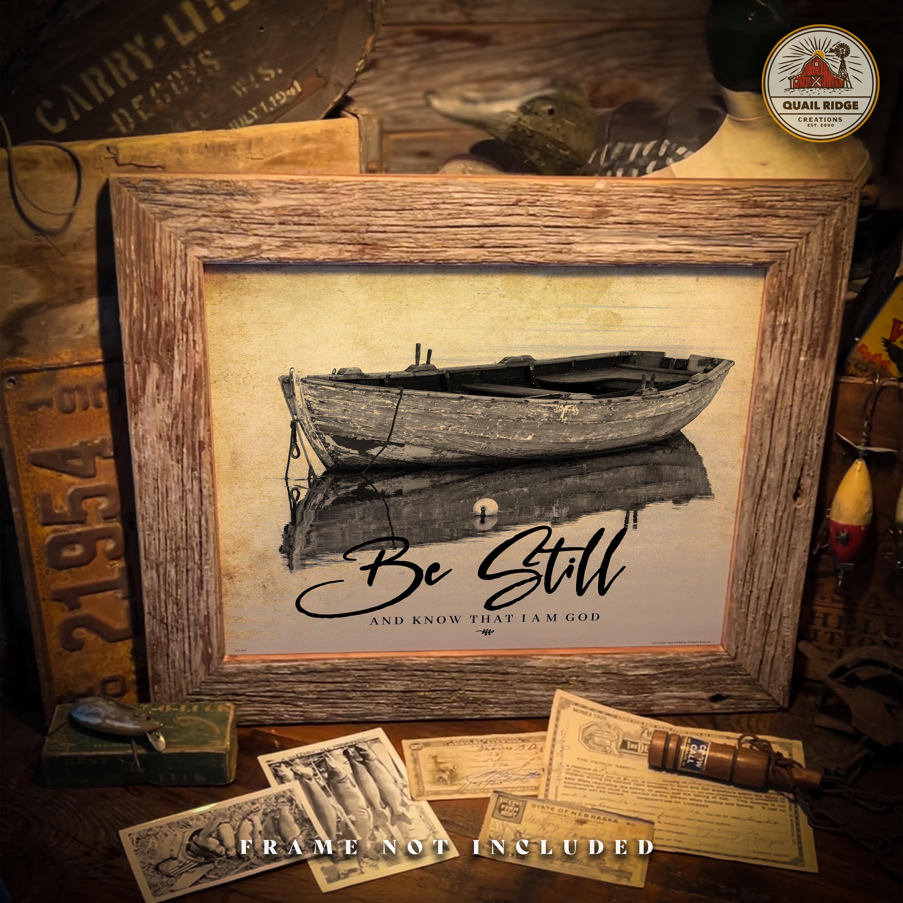 3個セット Be Still Boat Art Print: Christian Scripture, Vintage Church Decor