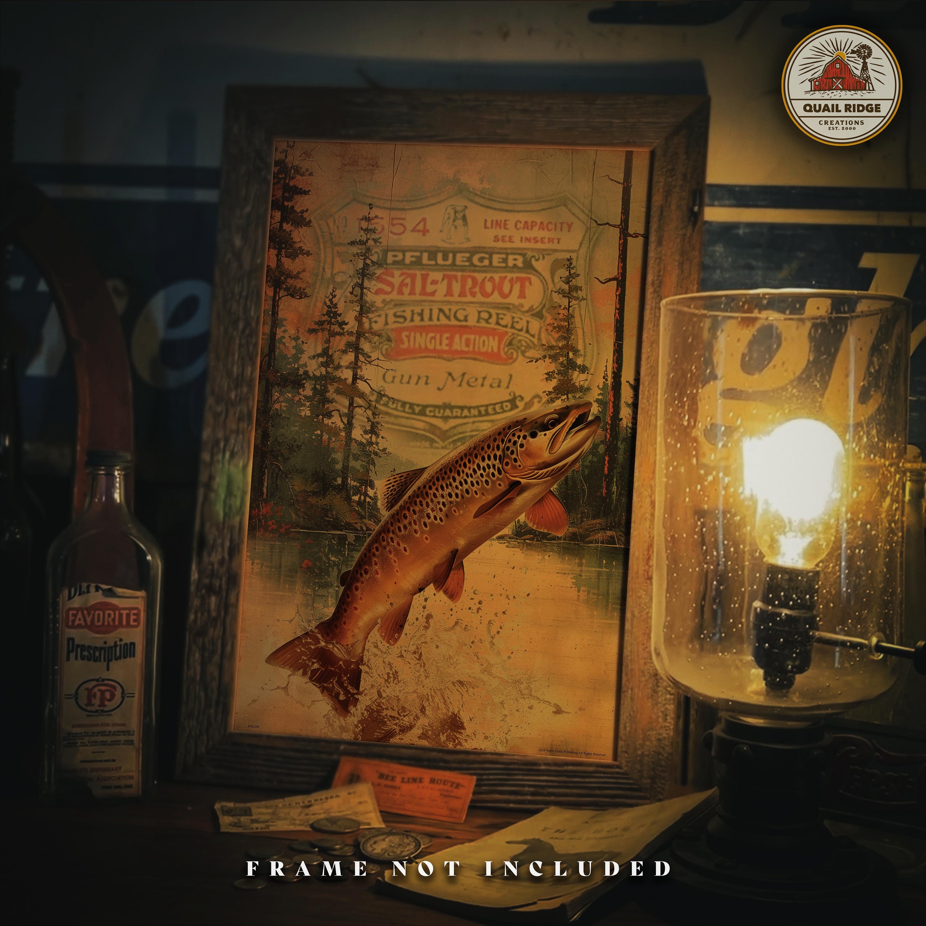 Vintage Fly Fishing Lures Art Print 11x17 Brook Trout Cabin Lodge Wall Decor  : : Home