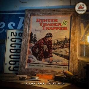 Vintage Trapping Magazine Cover Art Print 11X14 Unframed Wildlife Fur Trapper Artwork Hunting Fishing Cabin Lodge Wall Decor Gift