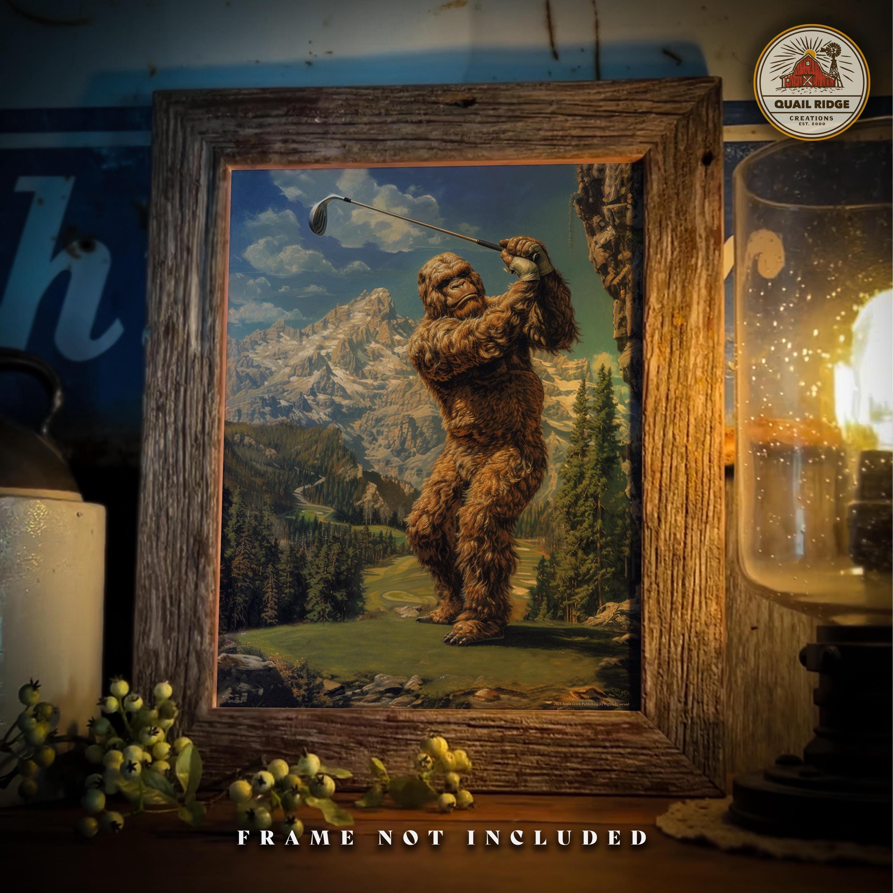 Long Drive Sasquatch Bigfoot Art Print 11x14 Inches Unframed Golfing Poster Artwork Golf Course Wall Art Hunting Cabin Decor Gift for Golfer